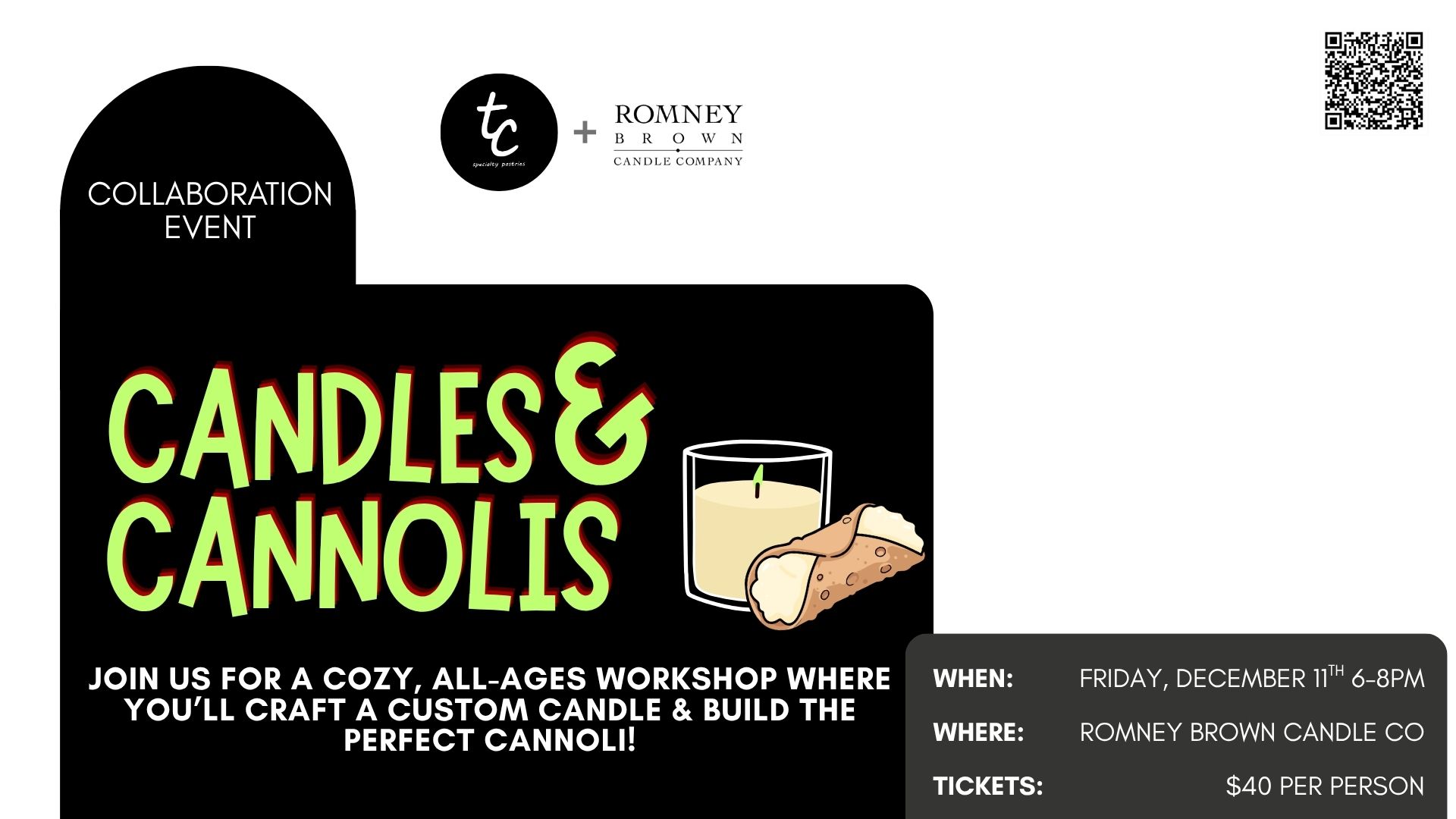 Candles and Cannolis: Holiday Edition at Romney Brown Candle Company